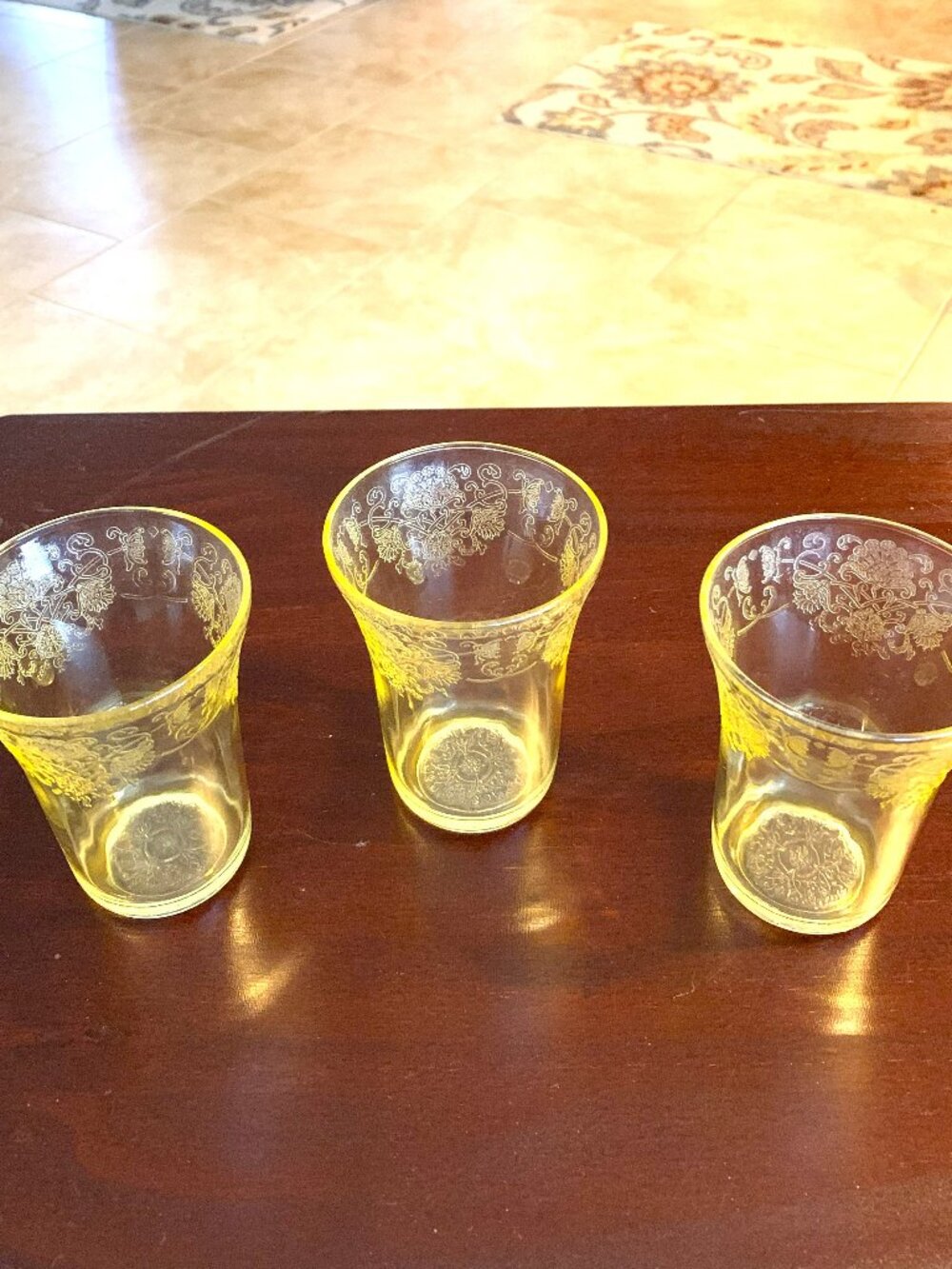 Hazel Atlas Florentine #2 Yellow Depression Glass 9oz Flat Tumblers Set of 3